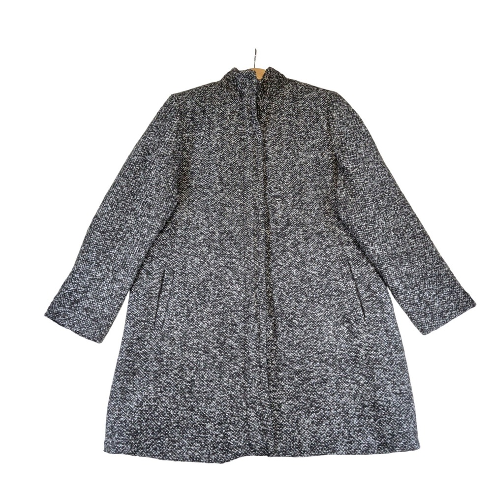 Talbots Womens 12 Salt and Pepper Tweed Wool Blend Funnel Neck Zip Walker Coat